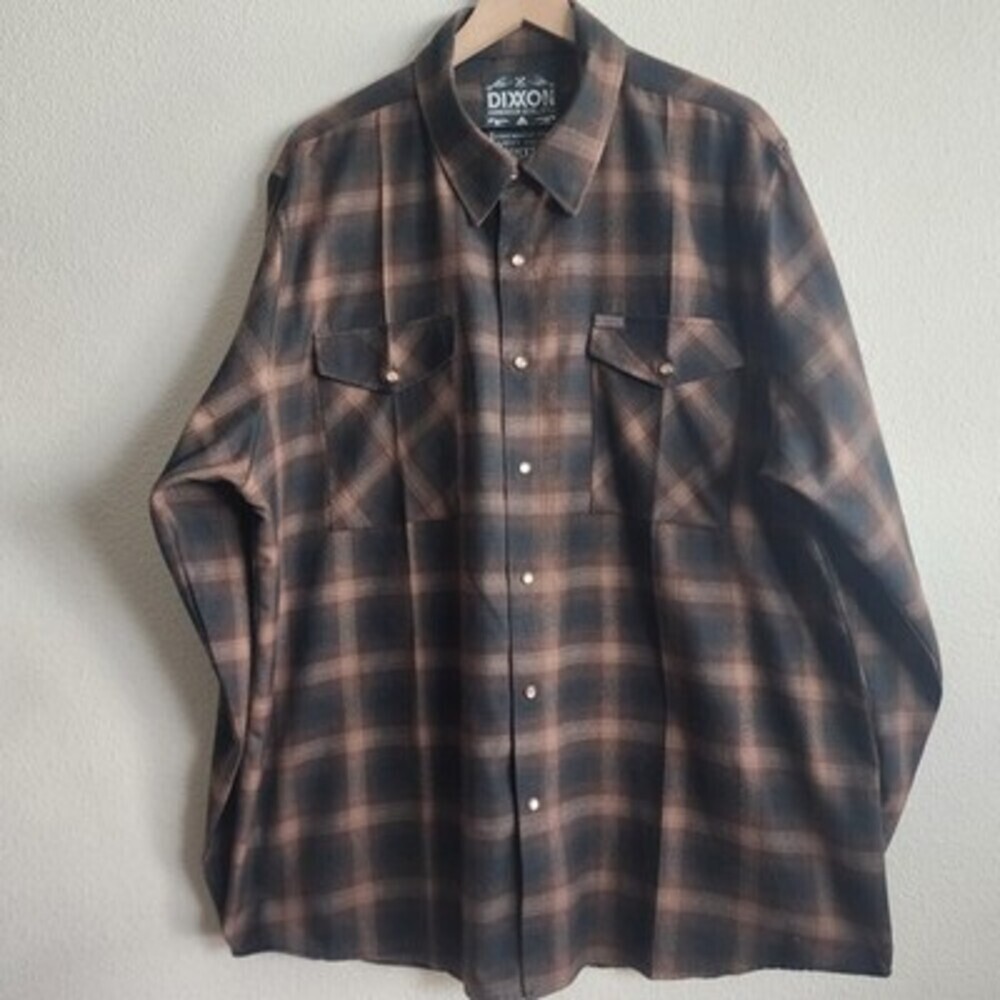 Dixxon Flannel Shirt Mens 2XL Brown Black Plaid D-Tech Long Sleeve Snap Front